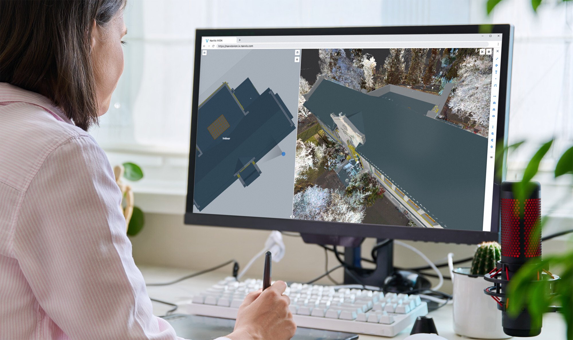 NavVis IVION中显示的建筑物点云和BIM 模型